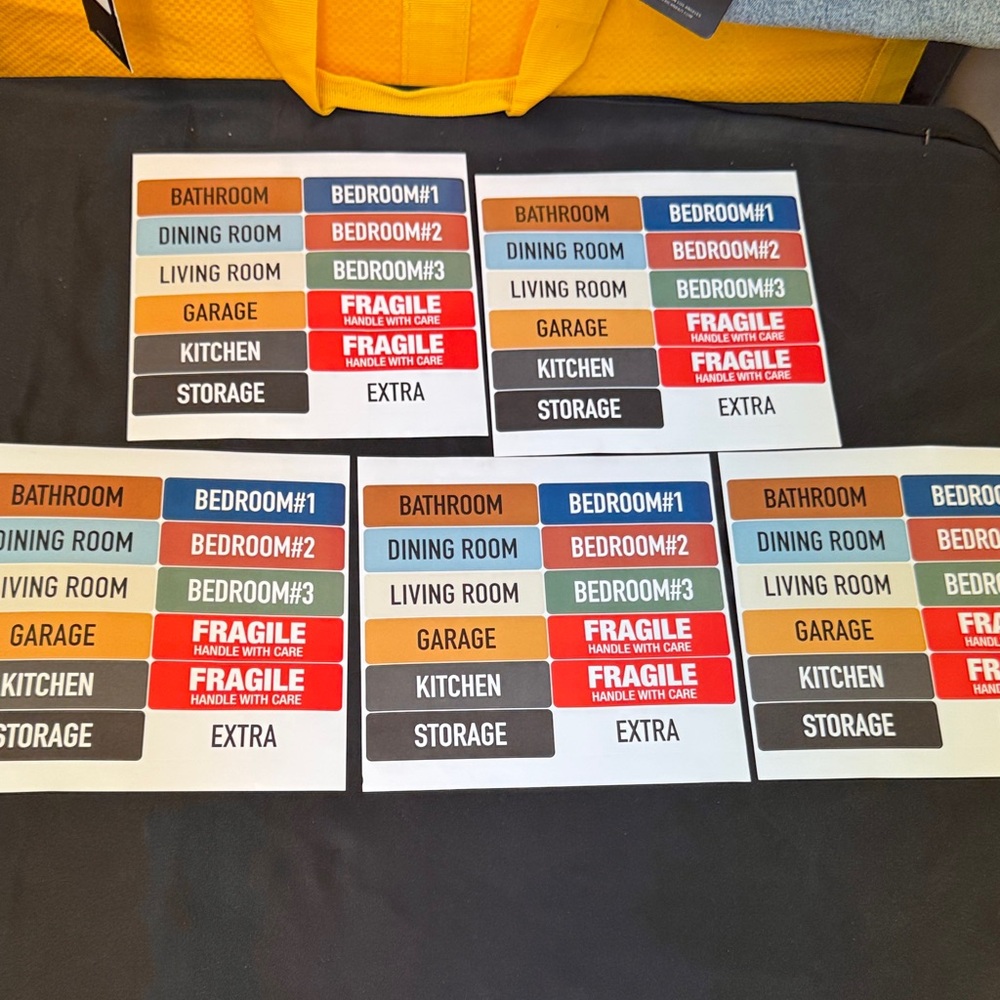 Colorful Moving Box Labels 5 sheets all new bathroom dining room living room